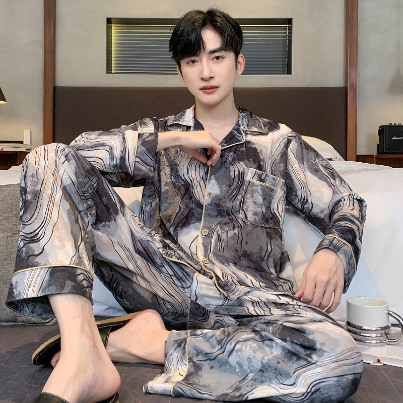 Ice silk long sleeved pajamas for men