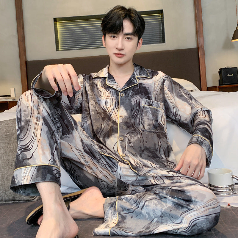 Ice silk long sleeved pajamas for men