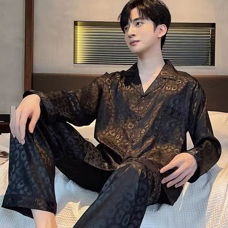 Ice silk long sleeved pajamas for men