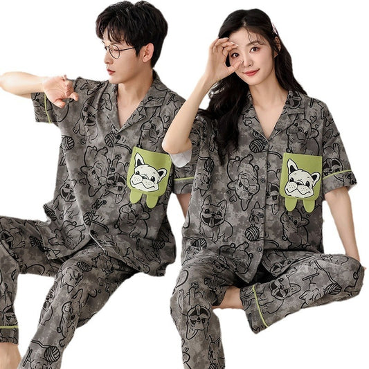 Summer short sleeved couple pajamas